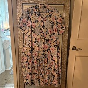 crown & ivy Navy Floral Tiered Maxi Dress with Pink & Cream Blooms